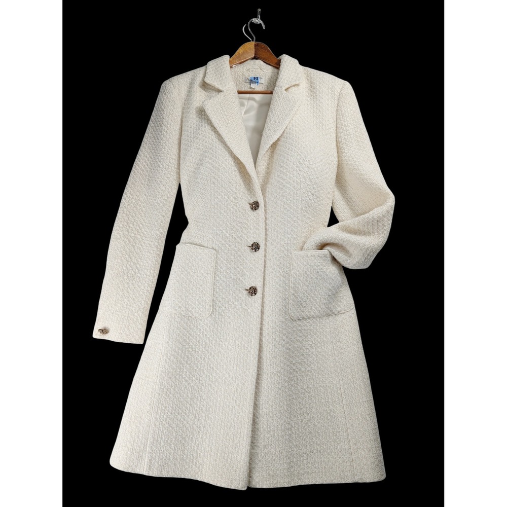 Apart Size 14 Long Blazer Jacket warm & fuzzy gold metallic thread Women's Cream
